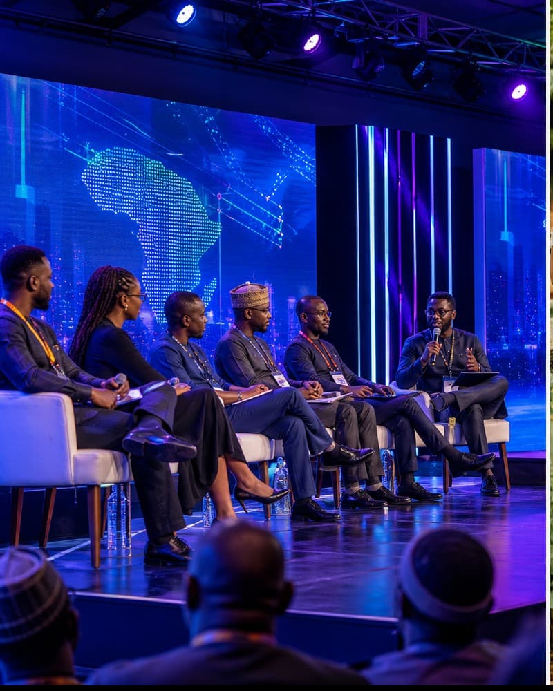 Nigerian technology leaders speaking on a conference stage